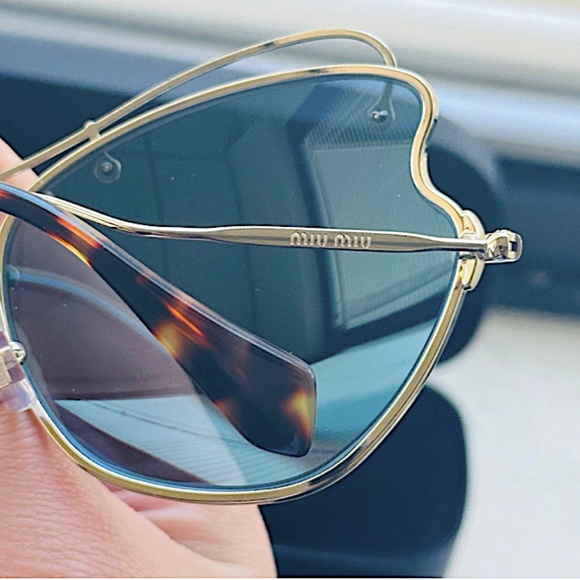 Miu Miu Scenique Collection Metal mirrored Cat-Eye Sunglasses Pale Gold 61mm main image 11